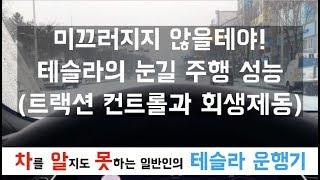 [차알못 테슬라] 눈 오는 빙판길 테슬라의 주행성능(트랙션, 회생제동)