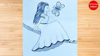 Girl Drawing with Butterfly | New Drawing Tutorial by FM Drawing School | Pencil Drawing Easily |