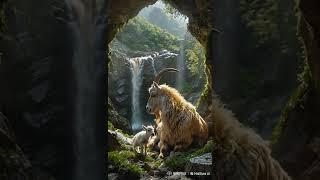  Mountain Goats in a Stunning Waterfall Cave 🪨 #wildlife #animals #nature