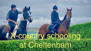 Training Racehorses over cross country fences at Cheltenham.