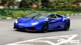 Crackling Blue Lamborghini Huracan LP610-4 Loud Downshifts and Cold Starts!