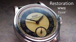 Restoration of a WW2 vintage Tissot watch - Manual work - Radioactive ASMR - caliber 27-3