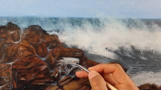 How to paint a realistic breaking wave and rock details