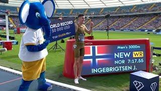 Jakob Ingebrigtsen world record in Silesia in the 3,000m Diamond League 08-25-2024.