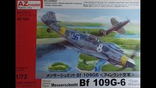 WHATS IN THE BOX. AZ MODEL AZ7434, 1/72 FINNISH MESSERSCMITT BF109G  FAF ILMAVOIMAT KIT REVIEW 148.