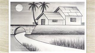 How to Draw Scenery of Moonlight Night by pencil sketch, Pencil Drawing for Beginners