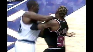 Dennis Rodman & Karl Malone Get Tangled Up 1998