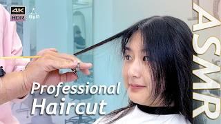 ASMR ‍️Professional Scissor cut | No Talking Haircut, Shampoo, styling, brushing - Sleep Inducing