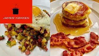 Pancakes og Corned beef hash - weekend morgenmad!