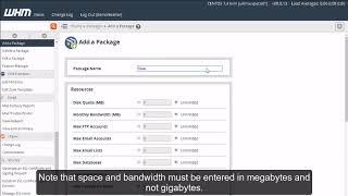 Web Host Manager - Creating Hosting Packages