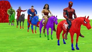 Red Horse Spiderman Crossing On Shark Bridge Spiders With Rainbow Horse Rescue Baby Animals Game