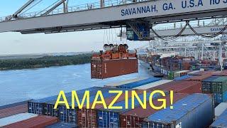 Containers being loaded and unloaded off a ship in Savannah Georgia