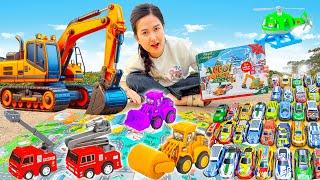 Changcady review hộp quà với những chiếc xe ô tô mini: xe bán tải, xe máy xúc, xe cứu hỏa