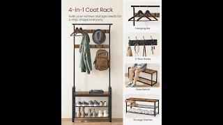  VASAGLE Hall Tree Entryway Shoe Bench, Shoe Rack, Coat Rack, Removable Hooks, and Hanging Rod!