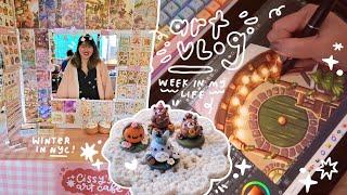 winter in nyc, making hobbit art + clay sculptures, vending at a holiday market  art studio vlog