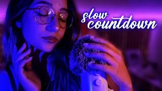 ASMR | Super Slow Countdown  Close Whispers & Mic Brushing II (low light - 1 Hour)