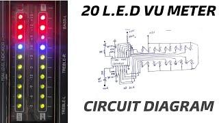 20 L.E.D VU meter circuit diagram and making | 20 L.E.D Peak level indicator circuit.