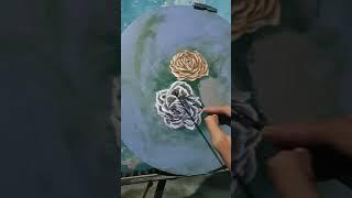 Easy Acrylic Rose Painting On Round Canvas / #art #acrylic #rose #rosepainting