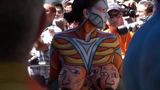 Funny body painting on the female breast