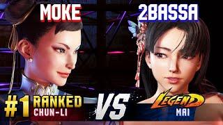 SF6 ▰ MOKE (#1 Ranked Chun-Li) vs 2BASSA (Mai) ▰ High Level Gameplay