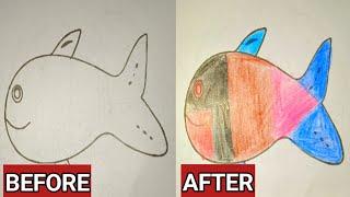 Fish Drawing Transformation – A Simple Sketch Turned into a Colorful Masterpiece