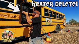 Skoolie Bus Heaters Removed & Floor Demo ~ We Found DRY ROT!