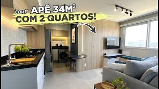 Ela fez um APÊ de 34M² com 2 QUARTOS, muito MODERNO e com COZINHA COMPLETA | Gaby Garciia