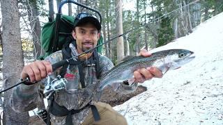 Overnight at 8,500 ft Fishing in Snow * Most Satisfying Meal Ever! *