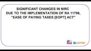 RA 11976 EOPT Significant Changes in NIRC Discussion