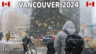  【4K】️️️ EXTREME SNOWSTORM in Downtown Vancouver BC, Canada.  January 11 2024.