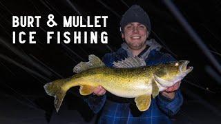 Ice Fishing Burt & Mullet Lake for BIG Walleye, Perch, and Burbot | Crazy Underwater Footage