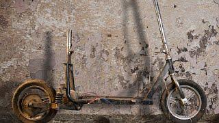 Restoration of an abandoned electric scooter from a chicken coop.