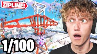 100 Players must STAY on any ZIPLINE in Fortnite! (Funniest Tournament)