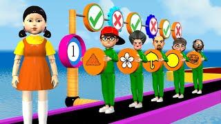 Scary Teacher 3D vs Squid Game Choose Correct Orange Candy Shape vs Glass Bridge Challenge