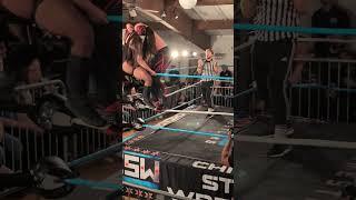 Kyle Fletcher hits brain buster on Skye Blue at Chicago Style Wrestling
