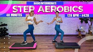 40 Min - Basic to Intermediate STEP Aerobics Cardio Workout - #420 - 128 BPM