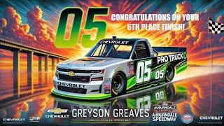 On board with Greyson Greaves 05 Auburndale Speedway.  6th place finish out of 19 Trucks!