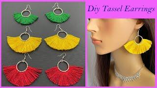 How to Make  Boho Tassel Earrings From Keyring & Embroidery Thread | Brincos de borla | लटकन झुमके