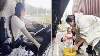 Life on the Road. Female Truck Driver Zhang Zhang Living in Her Truck