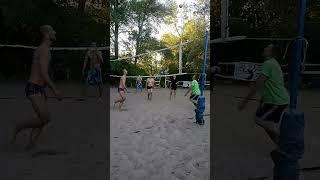 Beach volleyball, a player unsuccessfully threw the ball out of bounds.