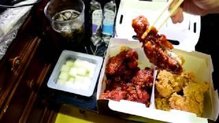 BHC 후라이드반 양념반 반반 치킨 먹방 한마리 바사삭 리얼사운드 ASMR Fried chicken seasoned spicy chicken