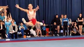 48 year-old gymnast Oksana Chusovitina competes on floor - Road to qualify for her 9th Olympic Games