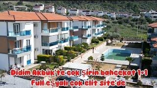 Didim Akbük'te çok şirin eşyalı bahçeli duz ayak çok elit site'de 1+1