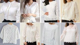 Awesome luxury vintage style white beautiful lace pattern tops/blouse designs ideas for women 2023