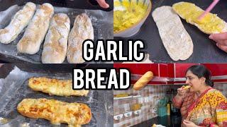 VIRAL CHEESY GARLIC BREAD RECIPE | HOMEMADE BAGUETTE RECIPE FROM SCRATCH