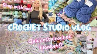 Cozy Crochet Studio VLOG- come shop with me! Quickest blanket EVER & chatty catch up!