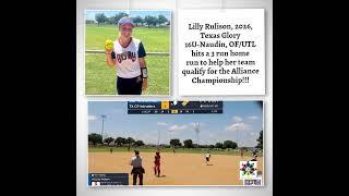 Lilly Rulison, 2026, Texas Glory 16U-Naudin, OF/UTL hits a 3 run home run to help her team qualify …