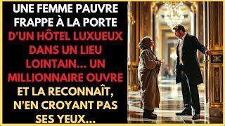 UNE FEMME PAUVRE FRAPPE À LA PORTE D'UN HÔTEL LUXUEUX DANS UN LIEU LOINTAIN… UN MILLIONNAIRE OUVRE..