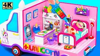 Make Cute Purple Unicorn Ambulance Hospital, DIY Doctor Play Set from Polymer Clay, Cardboard