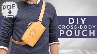 Make a leather zip cross body pouch bag by hand with PDF template